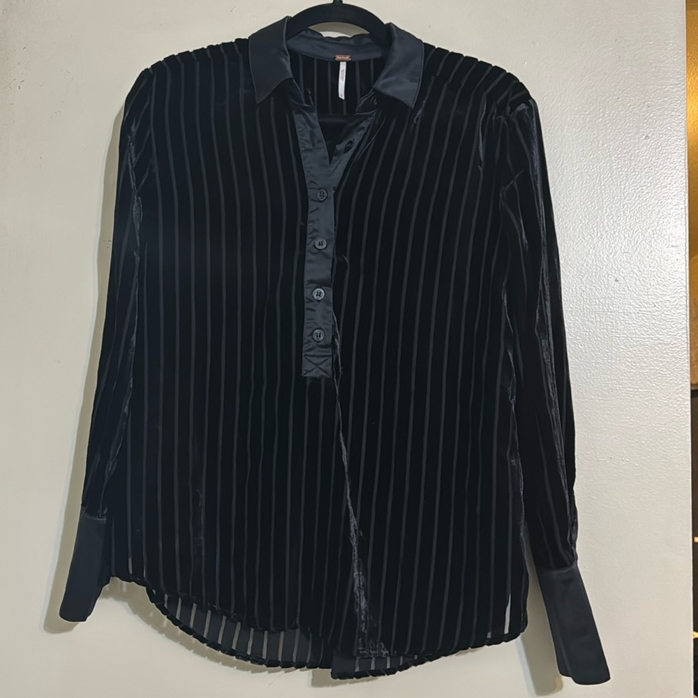 Free People striped velvet/sheer top